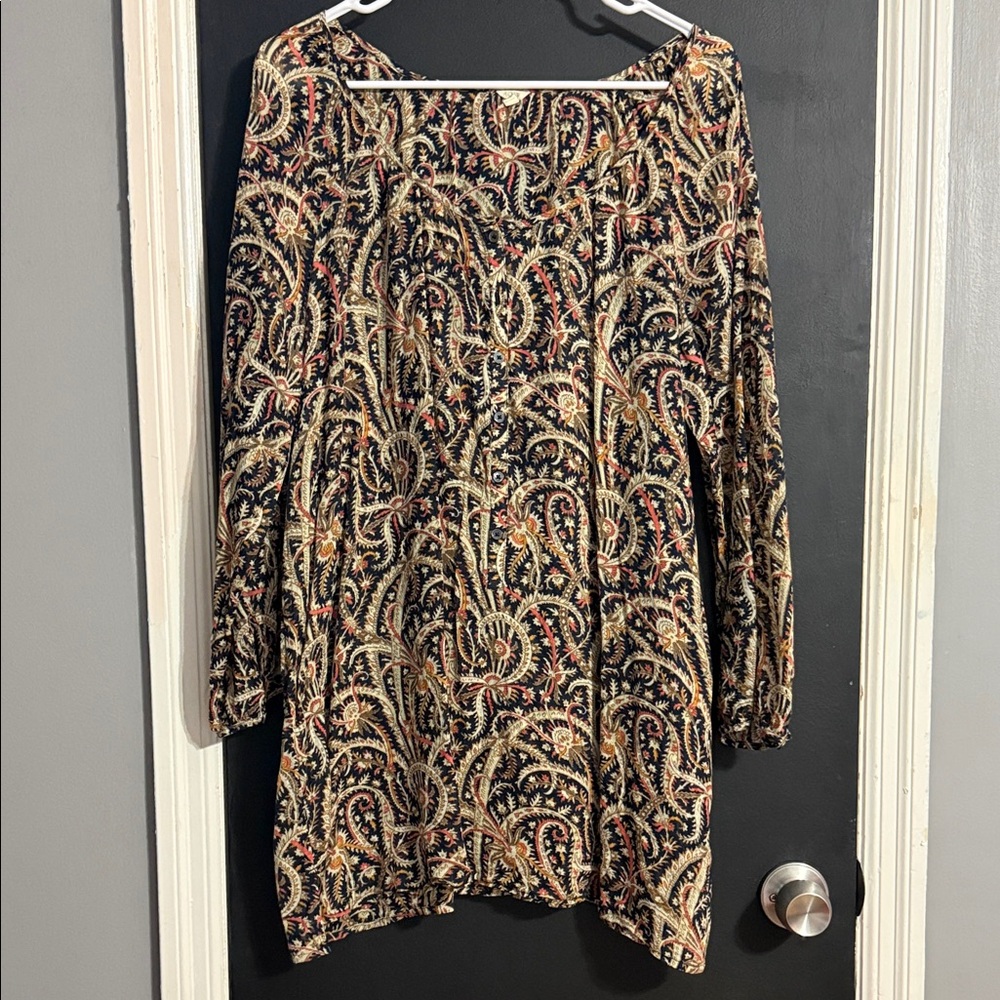 J. Crew Lightweight Semi Sheer Paisley 3/4 Sleeve Tunic Top Size: L